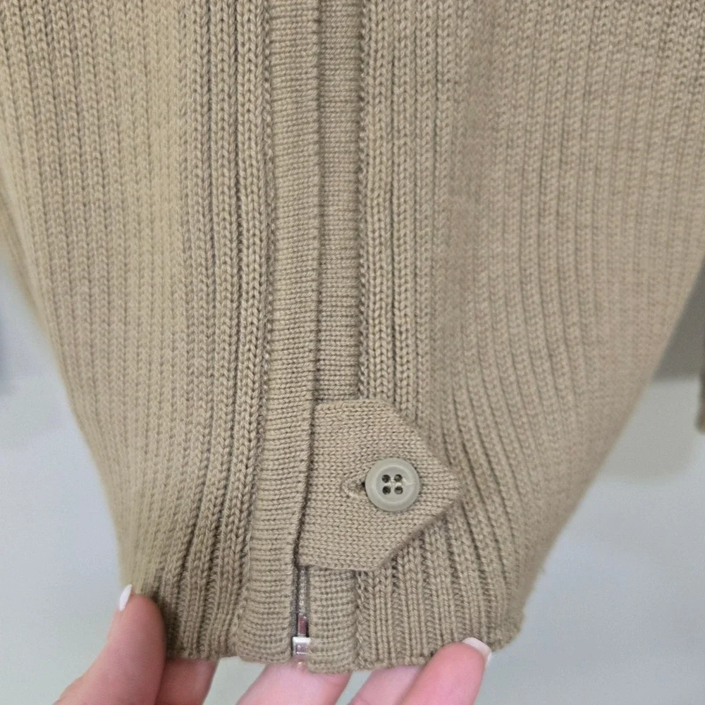 Leelanau Trail Cardigan Sweater XL Cotton Full Zip Rib‎ Knit Mock Neck Military